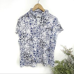 WEEKENDS by CHICOS•blue & white cowl neck pullover